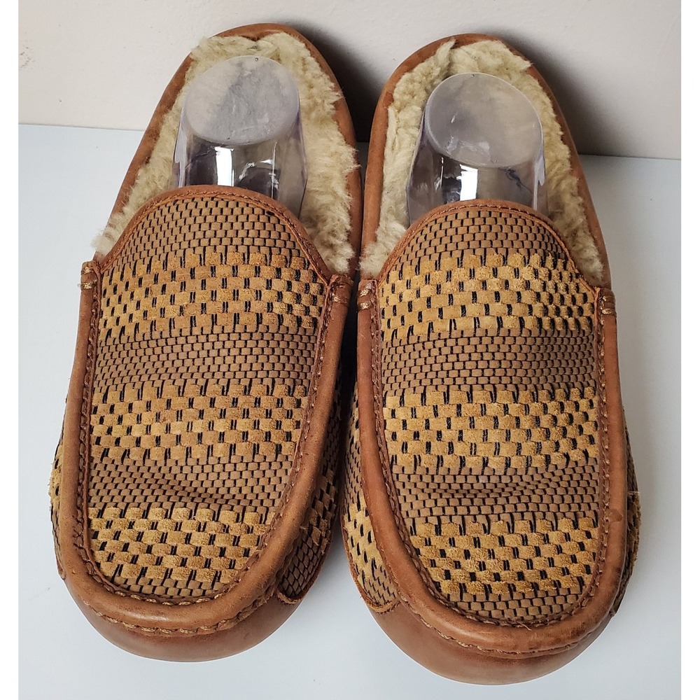 Ugg Ascot Slippers Loafers Woven Leather Shearling Sheepskin Driving Moccasin 12